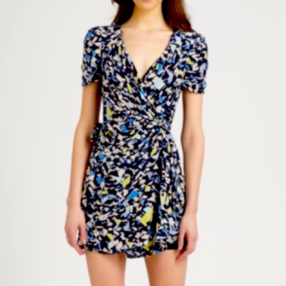 Stylish Blue and Yellow Wrap Dress